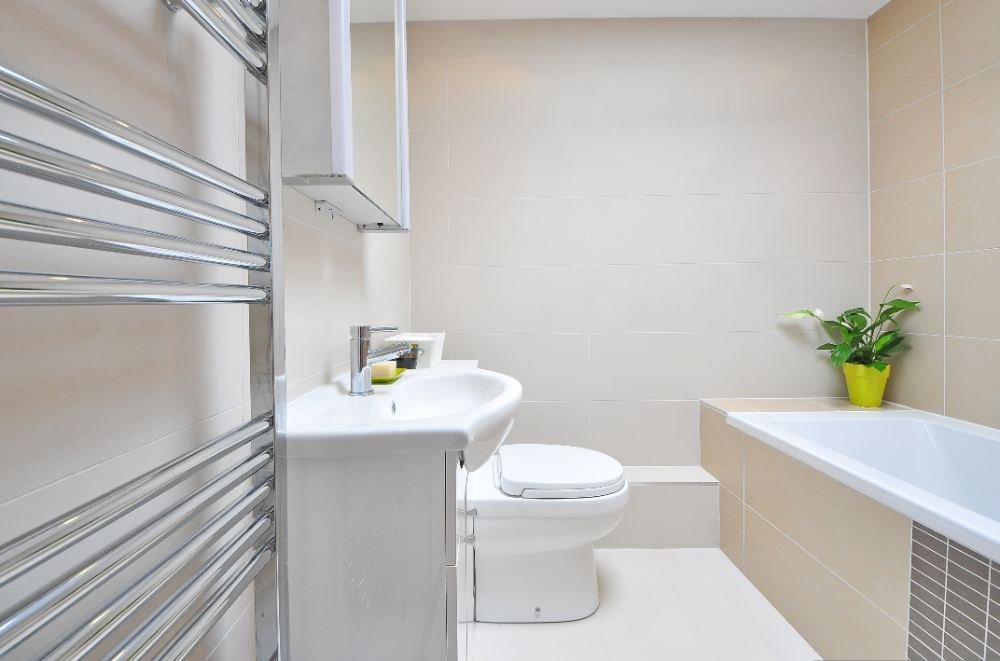 Freshly sanitized bathroom with polished fixtures